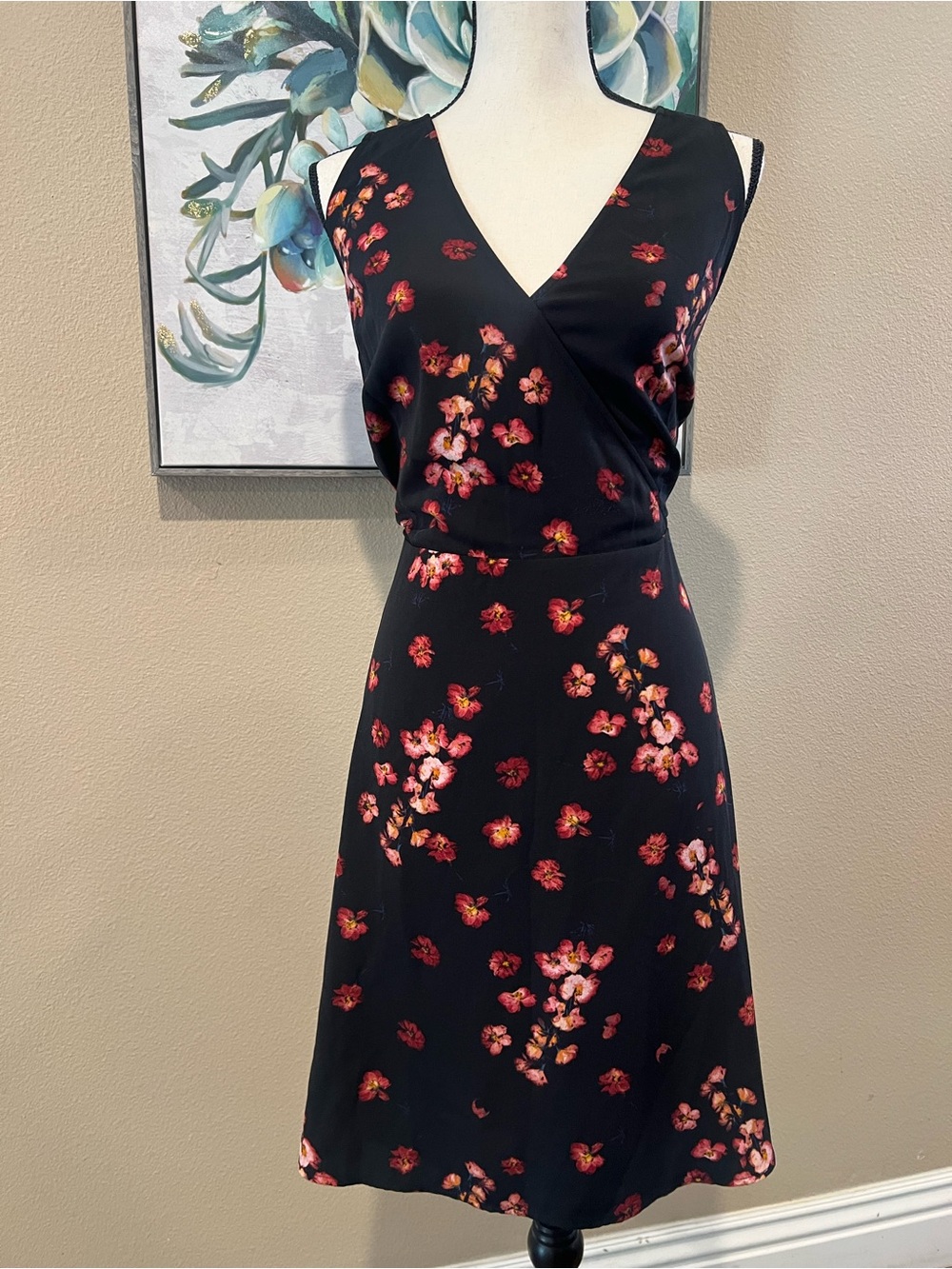 a new day Black Sleeveless Floral Midi Dress with Red & Pink Blooms
